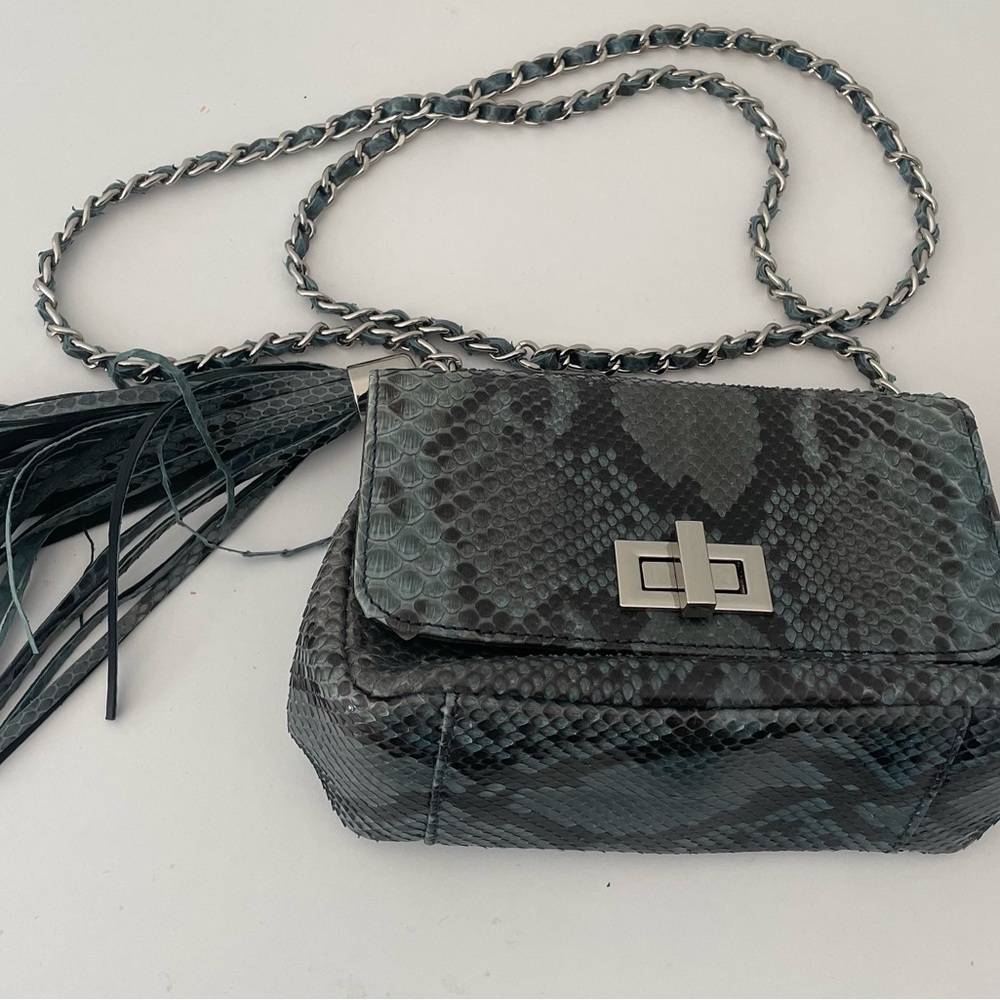 Real Python Snakeskin Crossbody Women Quilted Clutch Purse With Chain Strap
